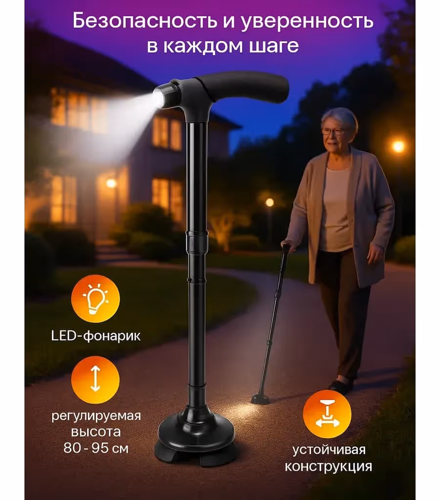 Складная трость с фонариком