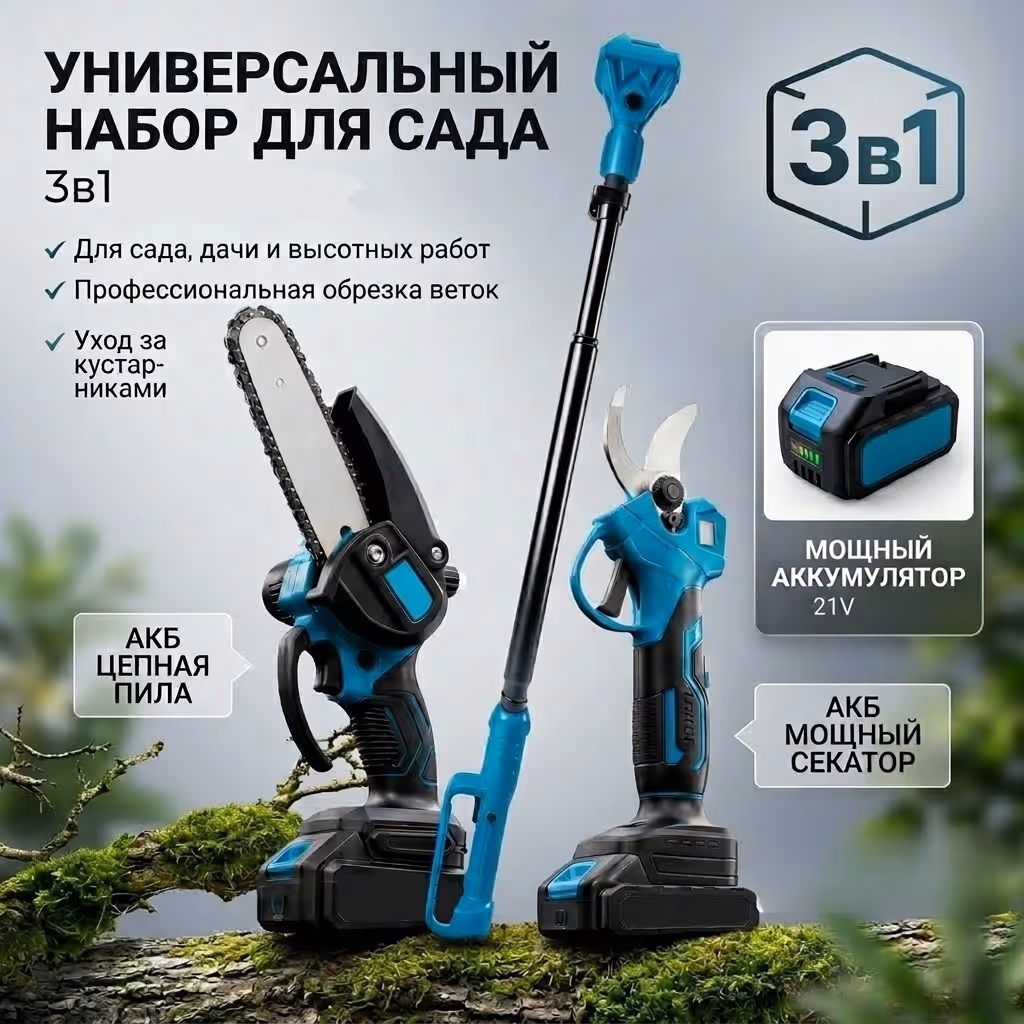 Садовый аккумуляторный набор 3в1